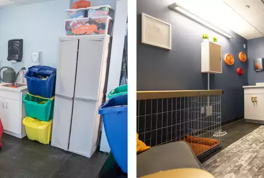 Image on left is a before photo of a real-life room. Image on right is after the real-life room was remodeled.