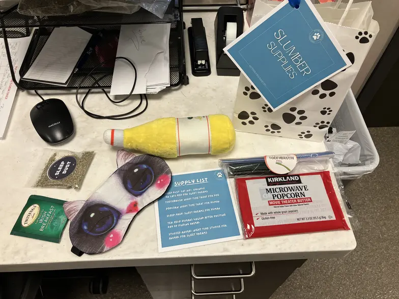 overnight items on a desk