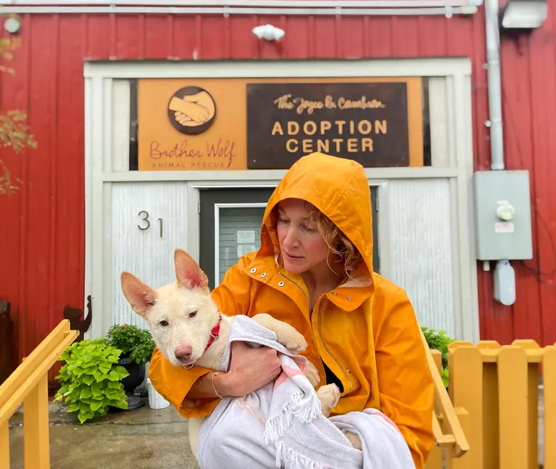 Brother Wolf’s executive director, Leah Craig Chumbley, evacuates a dog.