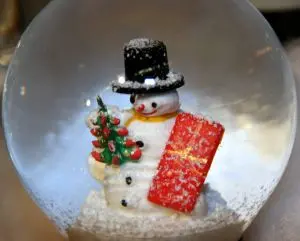 Snow man in a snow globe.