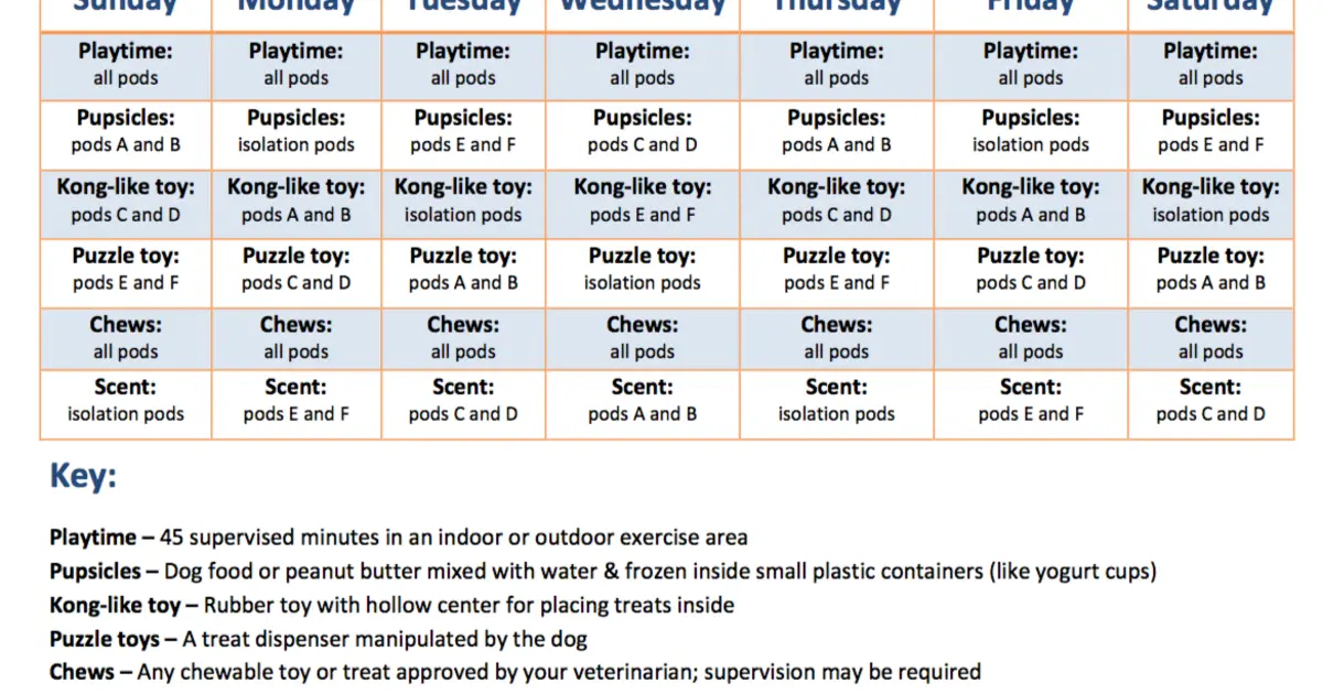 Dog Enrichment Schedule ASPCApro